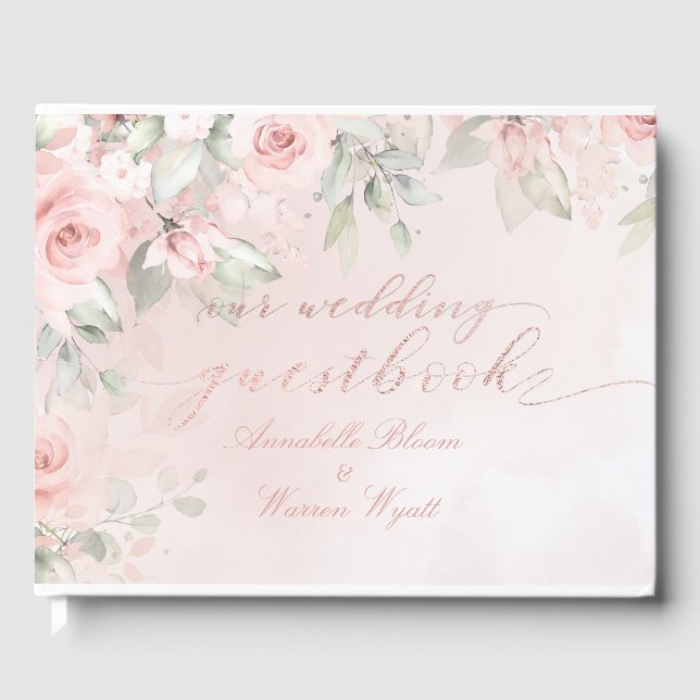 Romantic Blush Pink Secret Garden Roses Guest Book (Front)