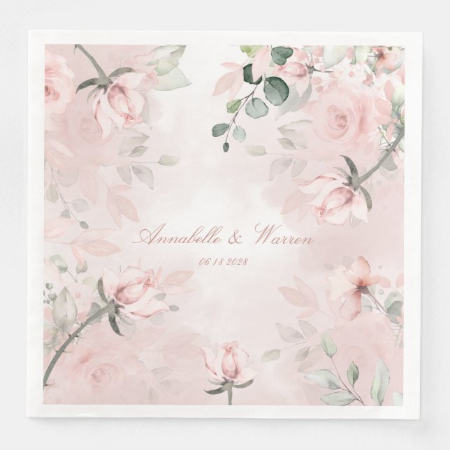 Romantic Blush Pink Secret Garden Roses Wedding Napkin (Front)