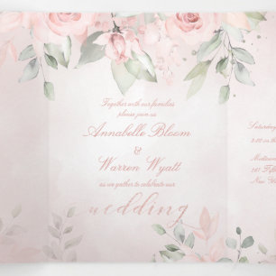 Romantic Blush Pink Secret Garden Roses Wedding Tri-Fold Card