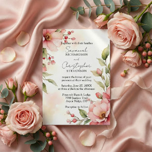 Romantic Blush Pink Watercolor Floral Wedding Invitation