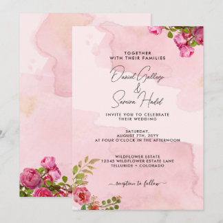 Romantic Blush Pink Watercolor Floral Wedding  Invitation