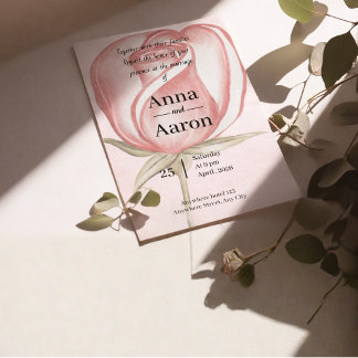 Romantic Blush Pink Watercolor Rose Wedding  Invitation