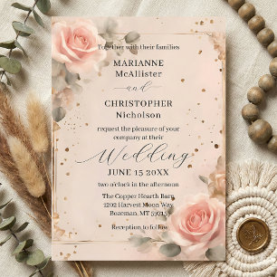 Romantic Blush Pink Watercolor Rose Wedding Invitation