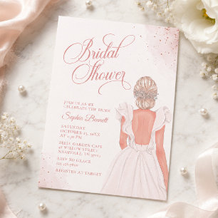 Romantic Blush Pink Wedding Dress Bridal Shower Invitation