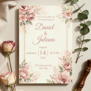 Romantic Blush Pink Wedding Invitation Watercolo