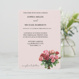Romantic Blush Red Pink Roses Floral Wedding Invitation