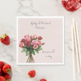 Romantic Blush Red Pink Roses Floral Wedding Napkin