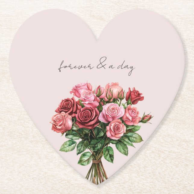 Romantic Blush Red Pink Roses Floral Wedding Paper Coaster (Front)