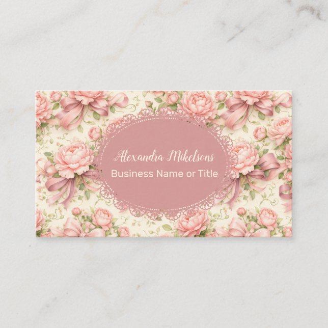 Romantic Blush Rose Bow Branding Business Card (Front)