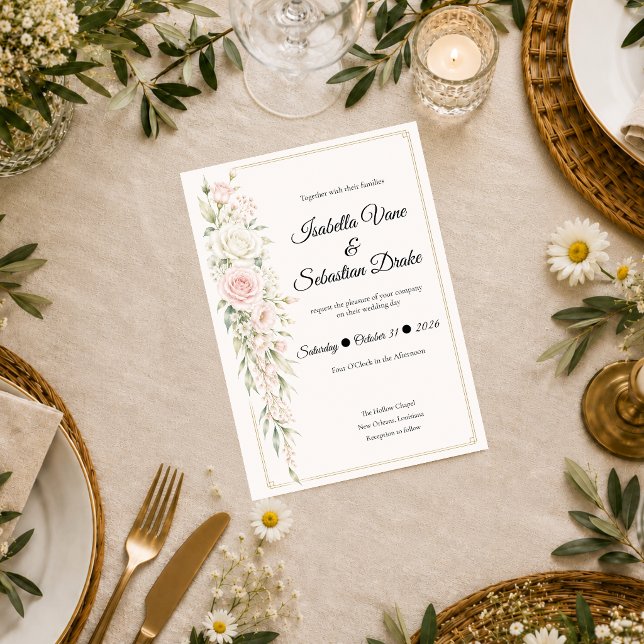 Romantic Blush Rose Elegance Wedding Invitation (Creator Uploaded)