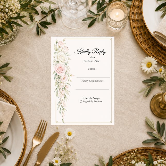 Romantic Blush Rose Elegance Wedding RSVP Card (Creator Uploaded)