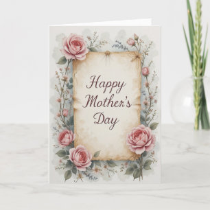 Romantic Blush Rose Mothers Day Vintage Floral Holiday Card