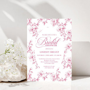 Romantic Blush Rose Pattern French Toile Bridal Invitation