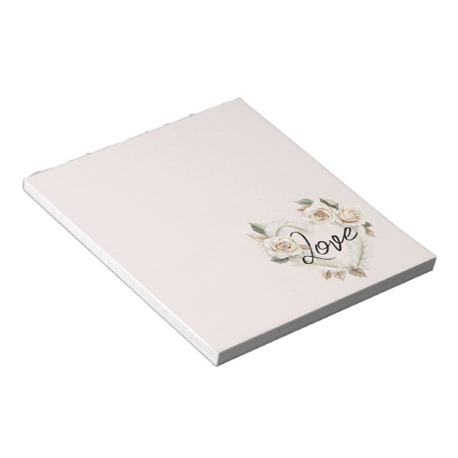 Romantic Blush Roses Feathers Heart Love Notepad (Angled)
