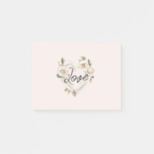 Romantic Blush Roses Feathers Heart Love Post-it Notes