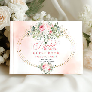 Romantic Blush Roses Greenery Gold Bridal Shower   Guest Book
