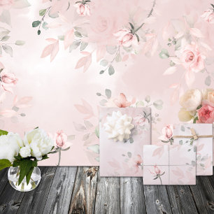 Romantic Blush Secret Garden Pink Roses Wedding 2 Wrapping Paper Sheet