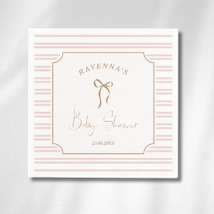 Romantic Blush Striped Gold Bow Frame Baby Shower Napkin