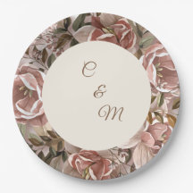 Romantic Blush Watercolor Floral Paper Plate