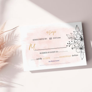 Romantic Blush Watercolor with Black Botanical RSVP Card