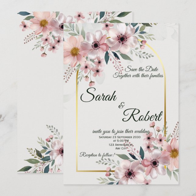 Romantic Blush Wedding Invitation Floral Arch (Front/Back)