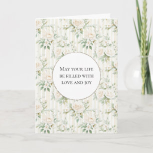 Romantic Blush White Rose Floral Stripes Wedding Card