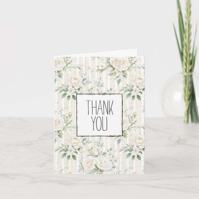 Romantic Blush White Roses Floral Thank You Card (Front)