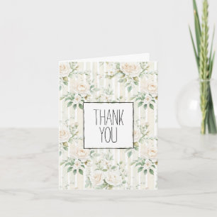 Romantic Blush White Roses Floral Thank You Card