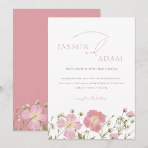 Romantic Blush Wildflower Floral Monogram Wedding Invitation
