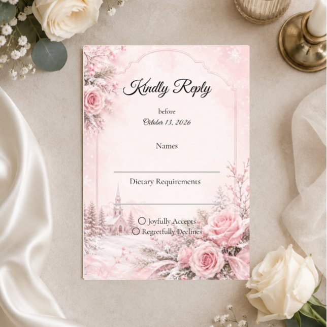 Romantic Blush Winter Wedding RSVP Card (Creator Uploaded)