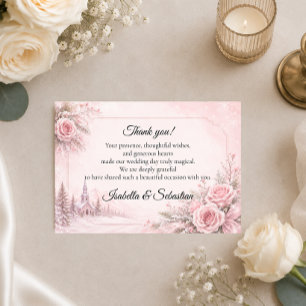 Romantic Blush Winter Wedding Thank You Card