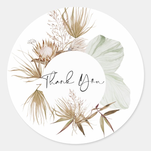 Romantic Bohemian and Pampas Grass Wedding Classic Round Sticker (Front)