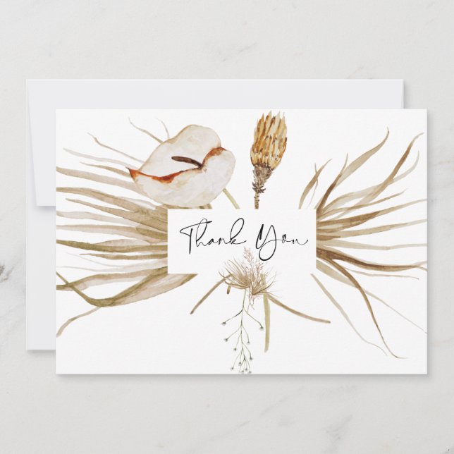 Romantic Bohemian and Pampas Grass Wedding  Thank  Thank You Card (Front)
