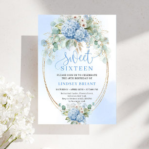 Romantic Bohemian Blue Floral Sweet 16 Invitation
