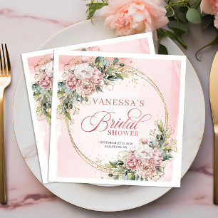 Romantic Bohemian Blush Pink Flowers Bridal Shower Napkin
