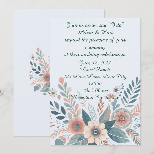 Romantic Bohemian Floral Wedding Invitation (Front/Back)