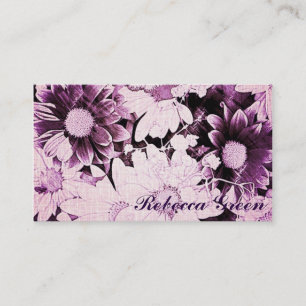 romantic bohemian purple daisy wedding business card