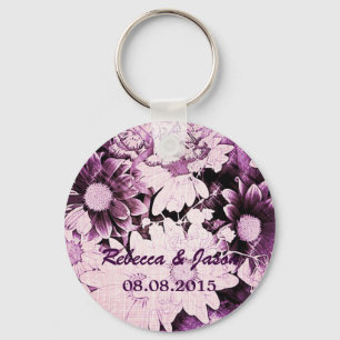 romantic bohemian purple daisy wedding key ring