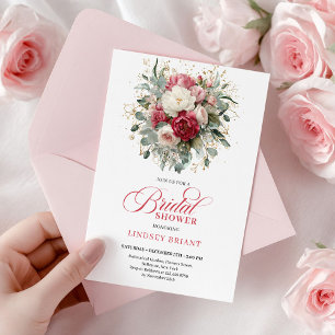 Romantic Bohemian Ruby Blush Gold Roses Shower Invitation