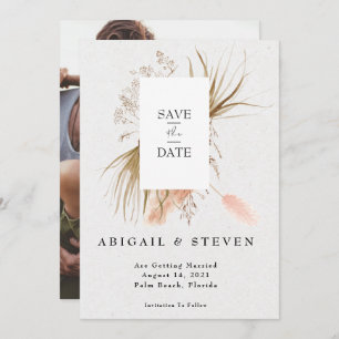 Romantic Bohemian w/Pampas Grass Photo Save The Date