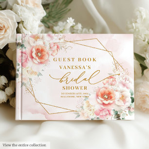 Romantic Boho Blush Gold Glitter Bridal Shower  Guest Book