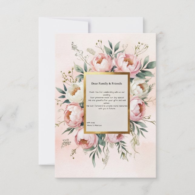 Romantic Boho Blush Pink Ivory Wedding Thank You Card (Front)