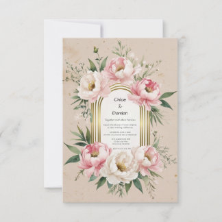 Romantic Boho  – Blush Pink Peonies & Greenery RSVP Card