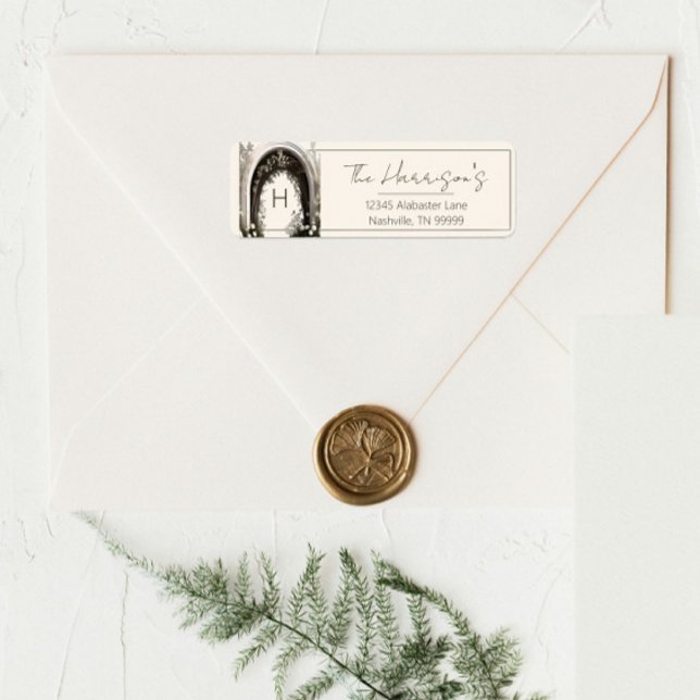 Romantic Boho Botanical Arch Monogram Address (Romantic Boho Botanical Arch Monogram Wedding Address Labels)