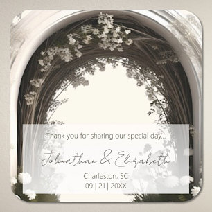 Romantic Boho Botanical Arch Wedding Favour Square Sticker