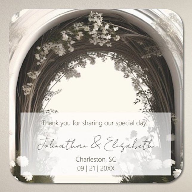 Romantic Boho Botanical Arch Wedding Favour Square Sticker (Romantic Boho Botanical Arch Wedding Favor Sticker)
