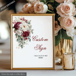 Romantic Boho Burgundy Gold Wedding Custom Poster<br><div class="desc">✅ For matching items search 208W in my collections ✅ Welcome your guests with style and elegance using this boho wedding custom sign, featuring watercolor burgundy and white roses accented with shimmering gold leaves. Designed in a rich palette of burgundy, marsala, maroon, deep red, dark red, white, and gold, this...</div>