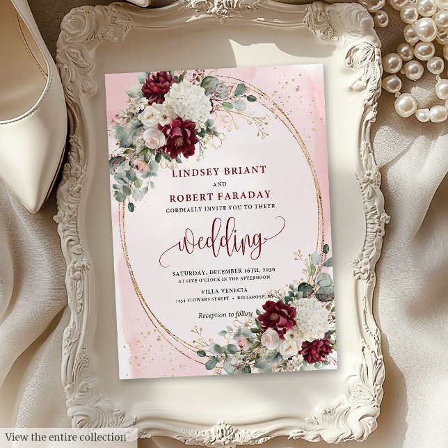 Romantic Boho Burgundy Rose Wedding Invitation Set (Romantic Boho Burgundy Rose Wedding Invitation Set)