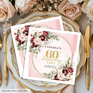 Romantic Boho Burgundy Roses 60th Birthday Napkins