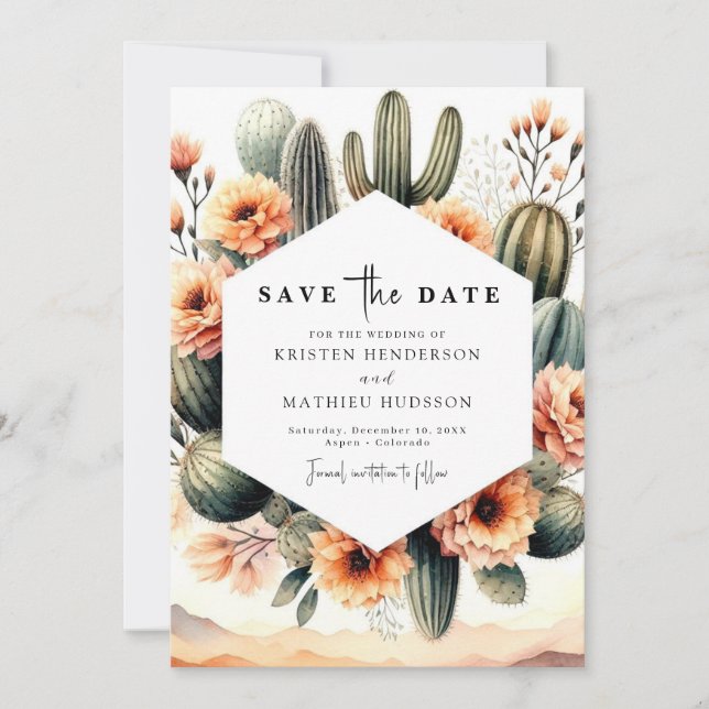 Romantic Boho Cactus Wedding Save The Date (Front)